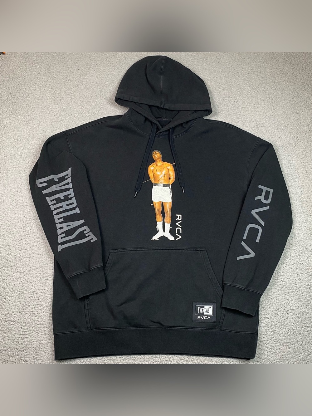RVCA x Everlast Hoodie Men's Size L Muhammad Ali Black Heavy Cotton Boxing Large